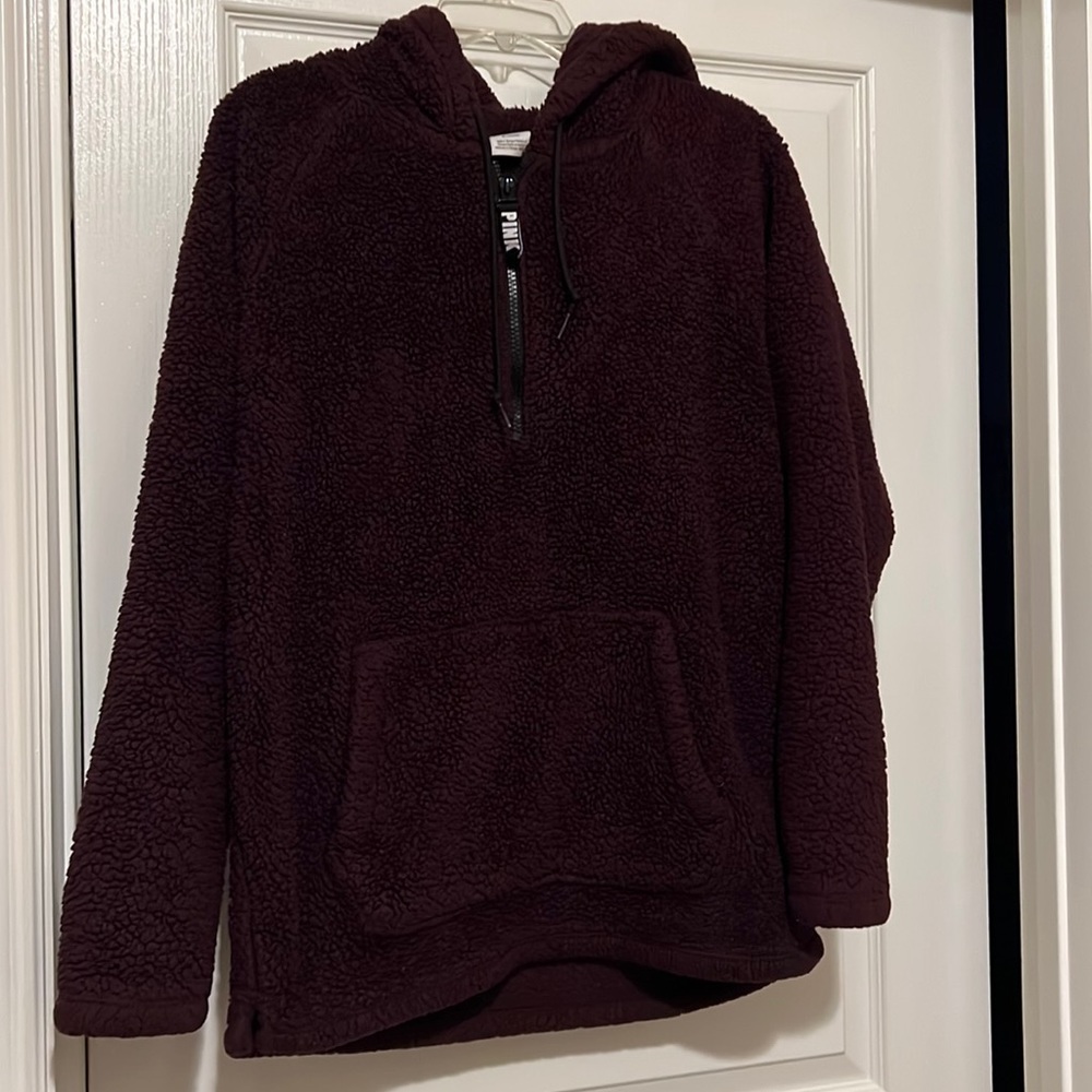 Pink Victoria’s Secret 1/4 Zip Teddy Hoodie